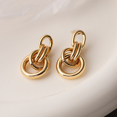1 paire de boucles d'oreilles pendantes en cuivre plaqué or 18 carats, Style Simple, placage géométrique