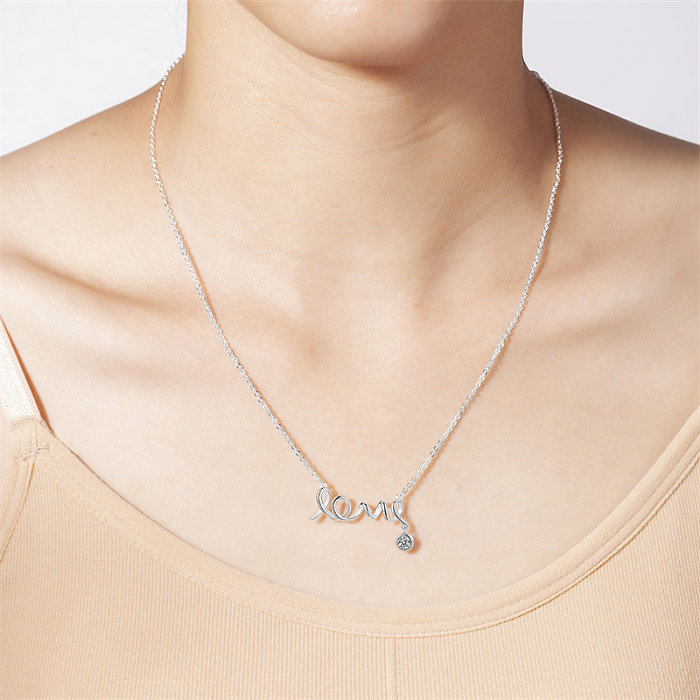 Casual Simple Style Letter Copper Silver Plated Zircon Pendant Necklace In Bulk