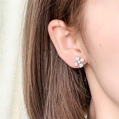 1 Pair Sweet Simple Style Flower Plating Inlay Copper Zircon White Gold Plated Ear Studs