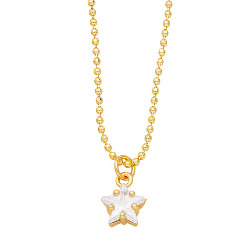 Simple Style Pentagram Copper Gold Plated Zircon Pendant Necklace 1 Piece