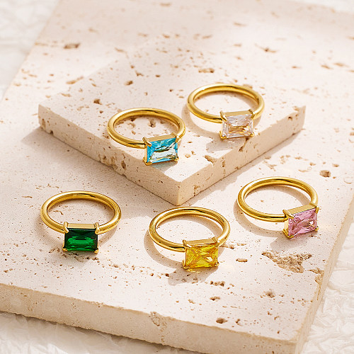 Vintage Style Square Stainless Steel Inlay Zircon Rings
