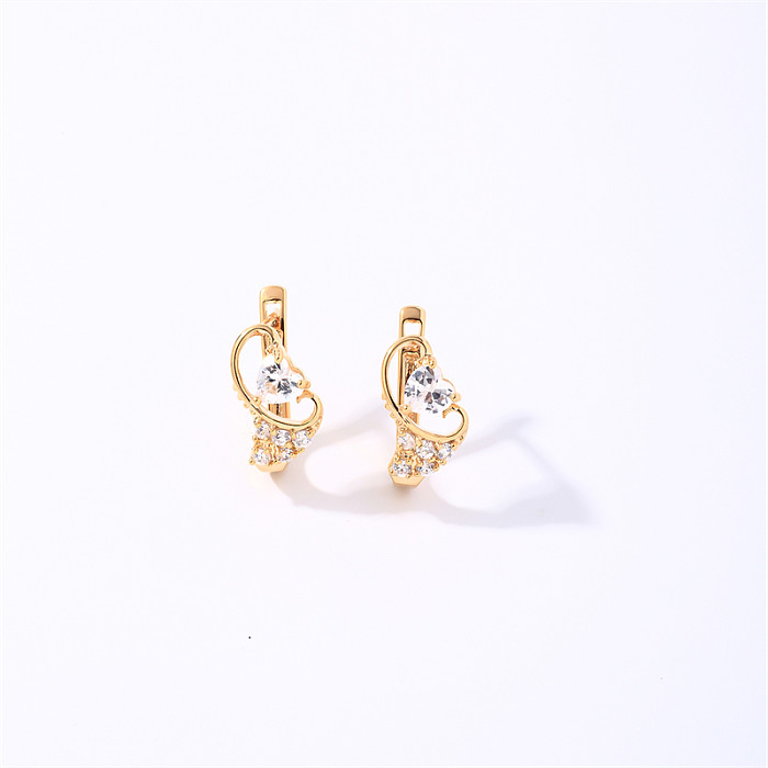 1 Pair Casual Simple Style Heart Shape Plating Inlay Copper Zircon Gold Plated Earrings