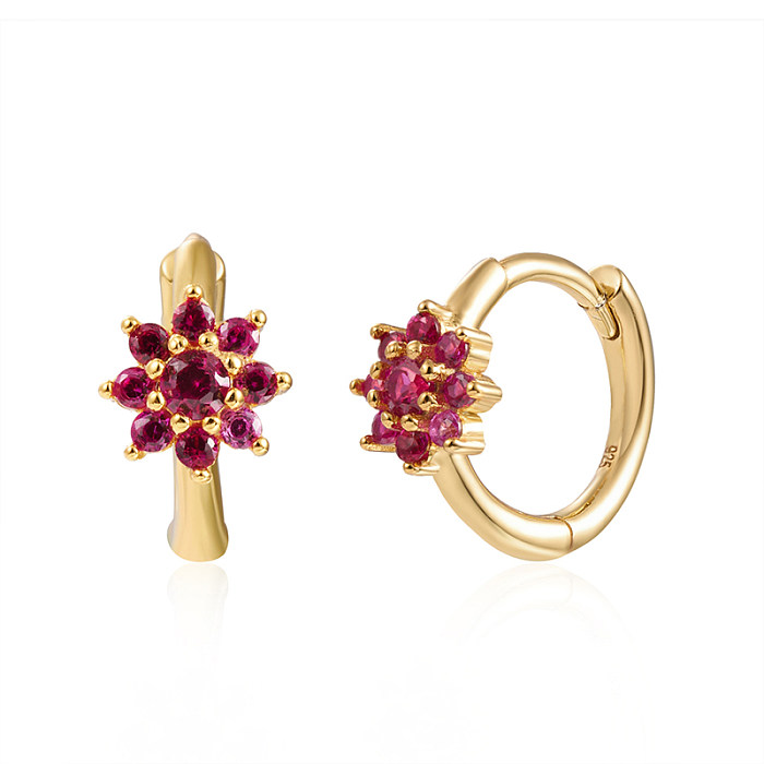 1 Paar elegante, luxuriöse, mit Blumen überzogene Inlay-Kupfer-Zirkon-vergoldete Creolen im IG-Stil
