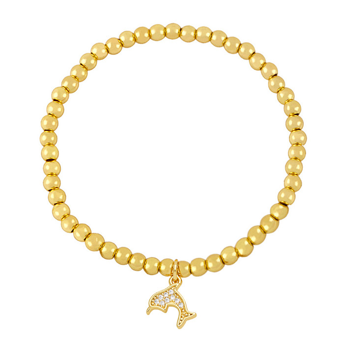 Moda estilo marinho tartaruga estrela do mar golfinho cobre frisado chapeamento inlay pulseiras de zircão
