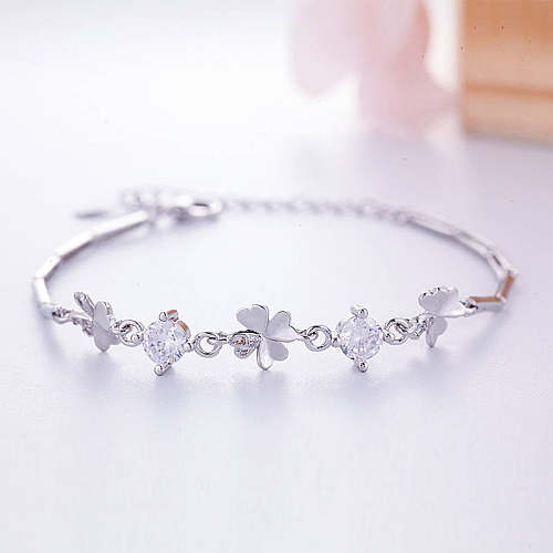 Elegant Streetwear Leaf Copper Inlay Artificial Gemstones Bracelets