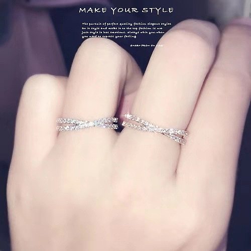 Corée du Sud Micro-incrusté Clignotant Diamant Croix 18k Or Rose Index Bague Queue Bague Bijoux