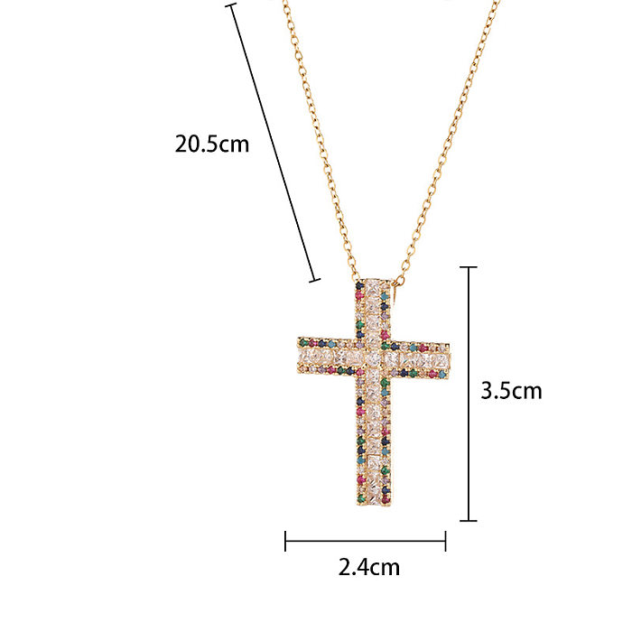 IG Style Shiny Cross Copper Plating Inlay Zircon Pendant Necklace