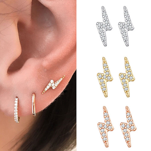 Simple Style Lightning Copper Gold Plated Zircon Ear Studs 1 Pair