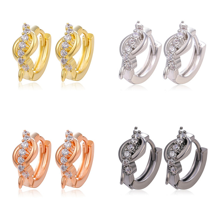 1 Paar Ohrringe im klassischen Stil mit einfarbiger Beschichtung, Kupfer-Zirkon-Inlay, 18 Karat vergoldet, Weißgold plattiert