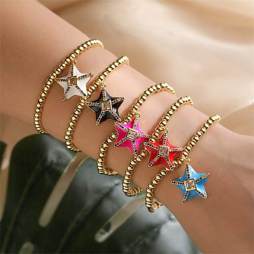 Bracelets plaqués or de Zircon d'incrustation de placage de perles de cuivre d'étoile de Style Vintage