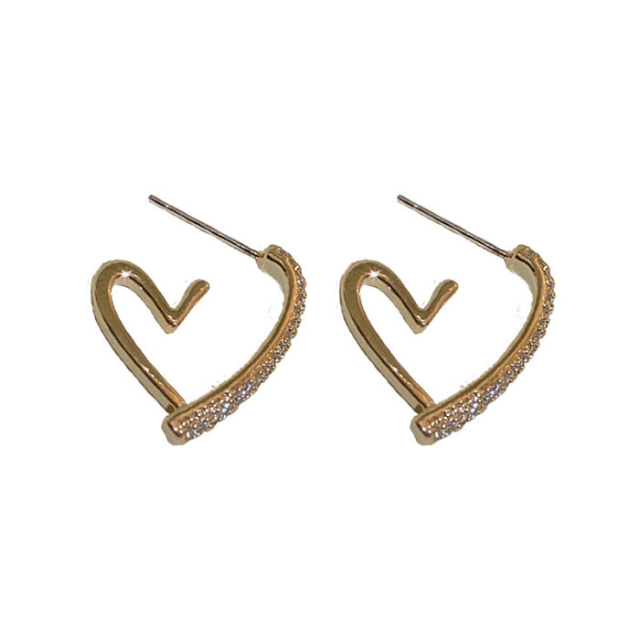 Fashion Heart Shape Copper Hollow Out Zircon Earrings 1 Pair