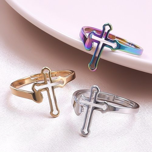 Wholesale Ethnic Style Cross Stainless Steel Open Ring