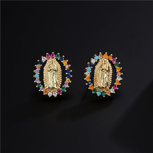 Fashion Virgin Mary Copper Plated Gold Micro-inlaid Zircon Earrings