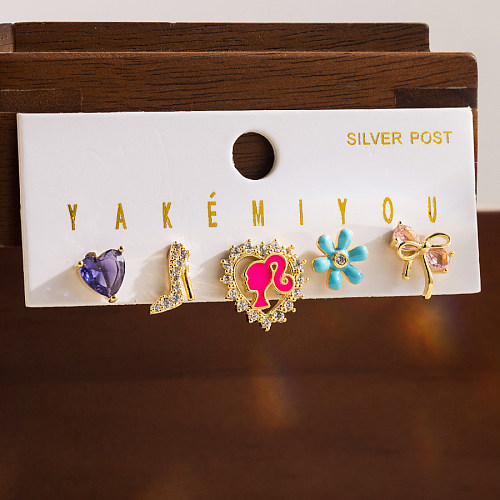 1 Set Princess Dog Barbie Enamel Inlay Copper Zircon 14K Gold Plated Drop Earrings