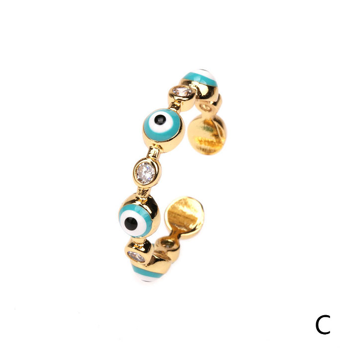 Fashion Drops Oil Blue Eyes Zircon Copper Open Ring Wholesale jewelry