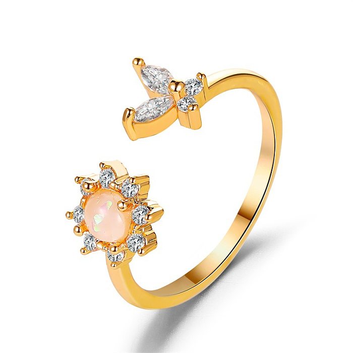 Hot Selling Opal Sunflower Ring Dreamy Simple Sweet Butterfly Open Ring Wholesale jewelry