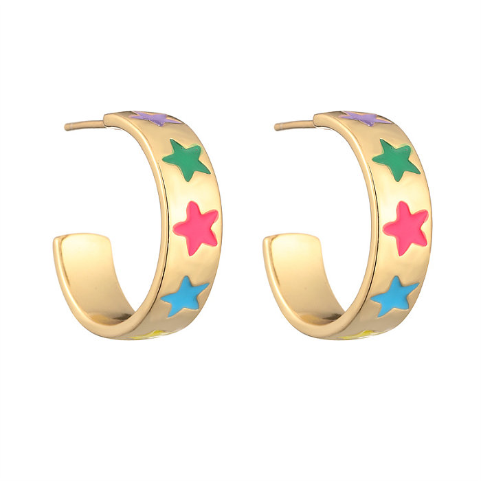 1 Pair Elegant Star Heart Shape Enamel Plating Copper Gold Plated Earrings
