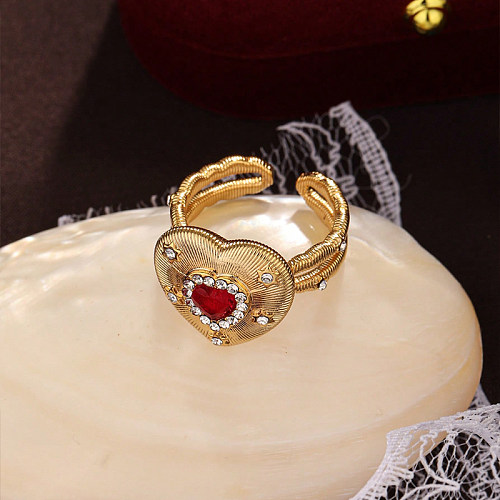 Sweet Simple Style Heart Shape Copper Inlay Zircon Open Rings