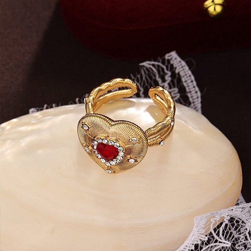 Anéis abertos doces do zircão do embutimento do cobre da forma do coração do estilo simples
