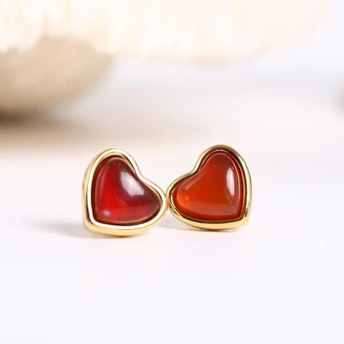 Retro Heart Shape Stainless Steel Plating Natural Stone Earrings Necklace 1 Piece