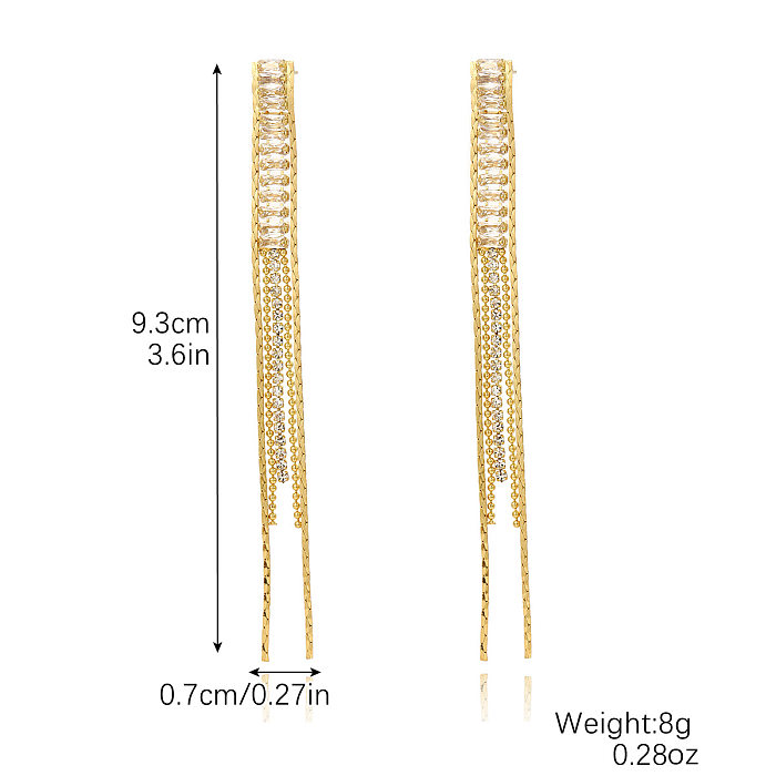 1 Pair Casual Simple Style Tassel Plating Chain Inlay Copper Zircon Drop Earrings