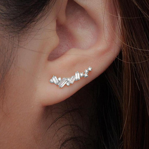 1 Pair Shiny Geometric Copper Inlay Zircon Ear Studs