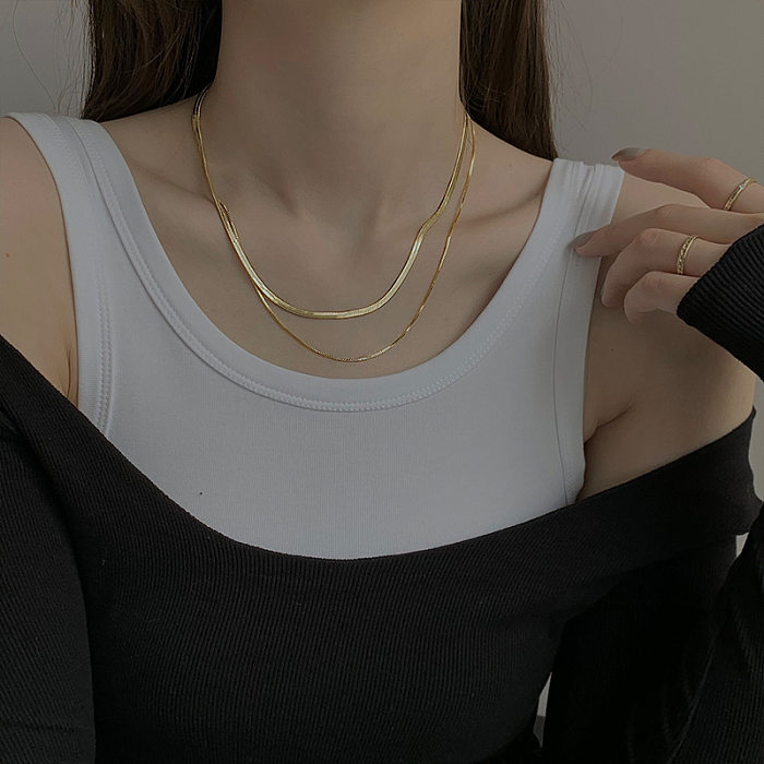 Simple Style Cool Style Solid Color Copper Plating Layered Necklaces