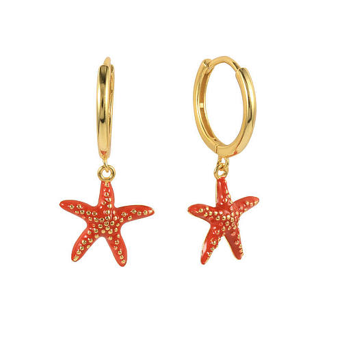 1 paire de boucles d'oreilles élégantes en cuivre plaqué étoile de mer