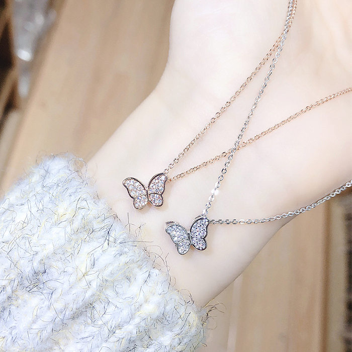 Sweet Butterfly Copper Necklace Plating Zircon Copper Necklaces 1 Piece