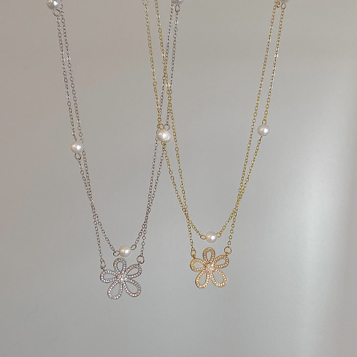 Doppelschichtige Halsketten aus Kupfer mit künstlichen Edelsteinen im modernen Blumenstil in großen Mengen