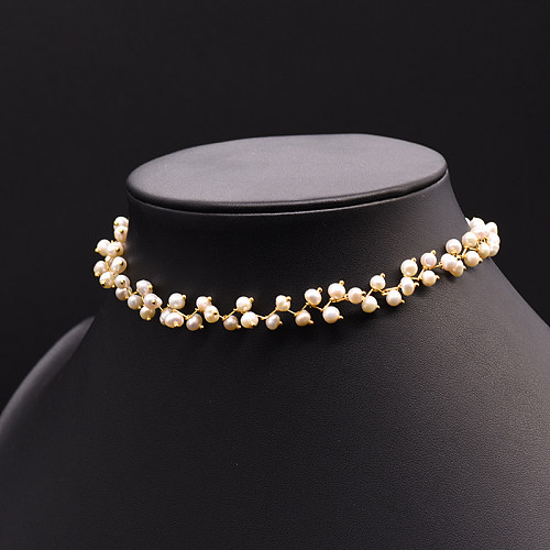 Elegant Geometric Copper Plating Inlay Pearl 18K Gold Plated Necklace