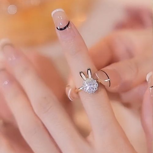 Casual Shiny Letter Heart Shape Solid Color Copper Plating Inlay Pearl Shell Zircon Open Rings
