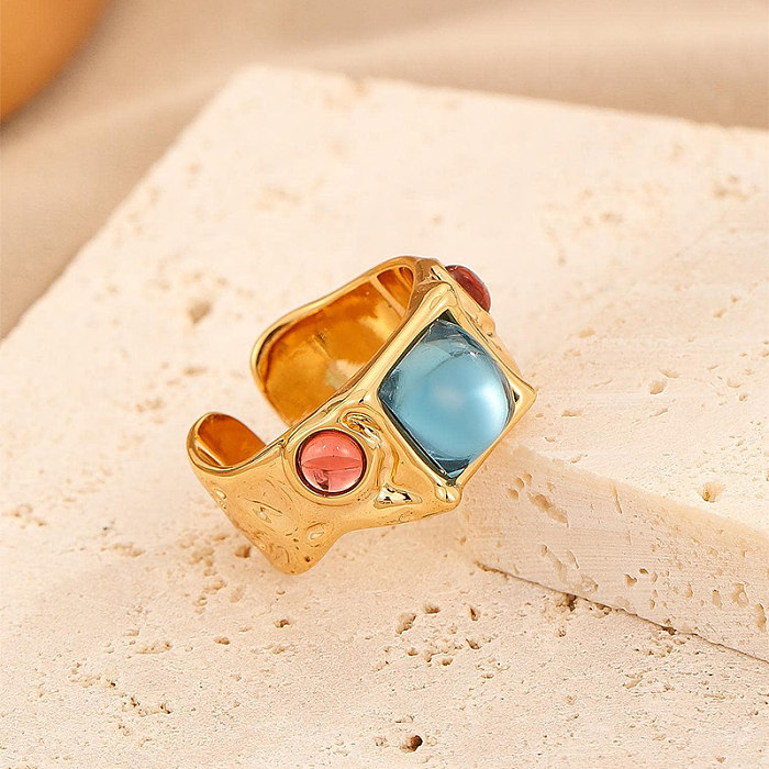 Vintage Style Square Copper Inlay Gem Open Rings