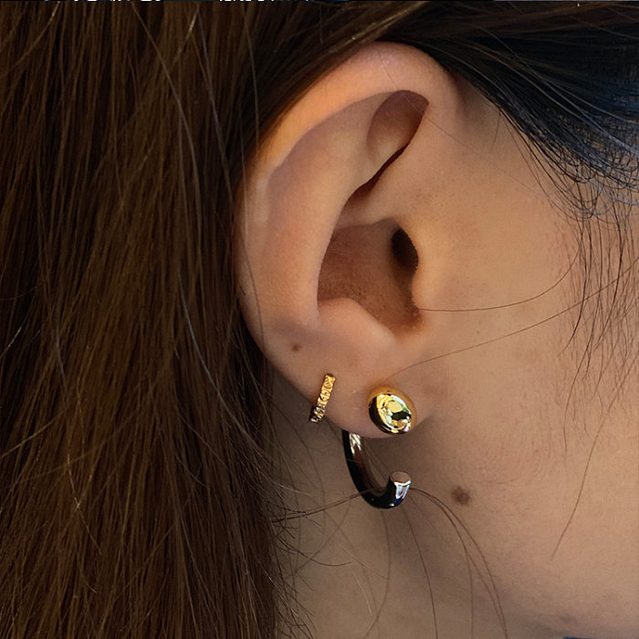 925 Silver Needle Cool Contrast Color Bean-Shaped Stud Earrings C- Type Dual-Wear Design Sense Ear Ring All-Matching Ins Special Interest Earrings Earrings