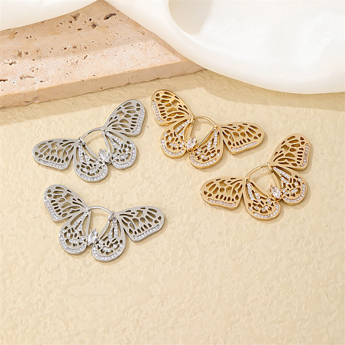 Boucles d'oreilles en cuivre et Zircon plaqué or, 1 paire, Style IG, doux et brillant, incrustation de placage papillon