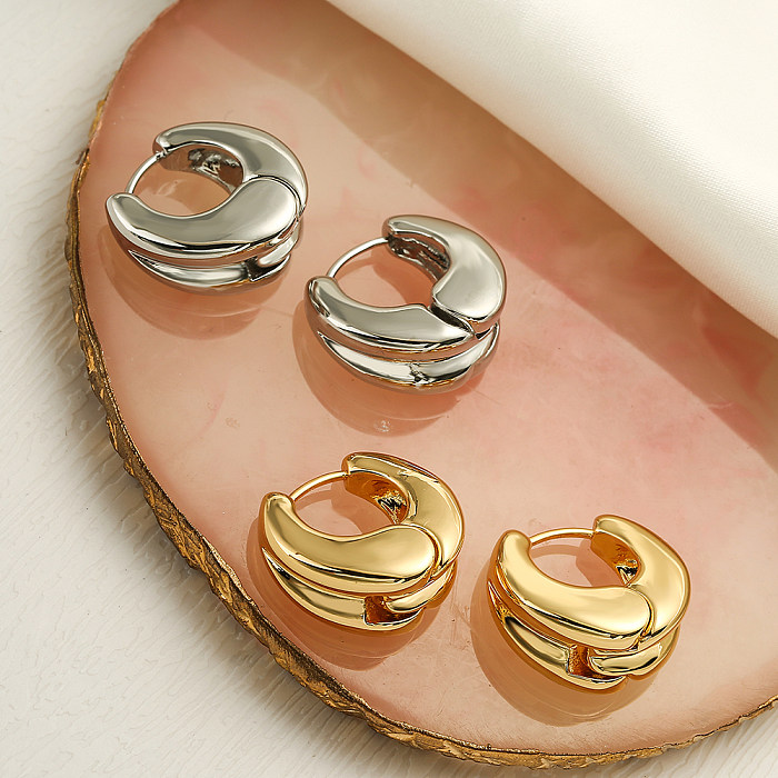 1 Pair Simple Style Geometric Plating Copper 18K Gold Plated Hoop Earrings