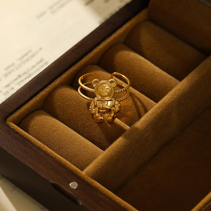 حلقة مفتوحة من الفولاذ المقاوم للصدأ مطلية بالذهب على شكل الدب فاشون
