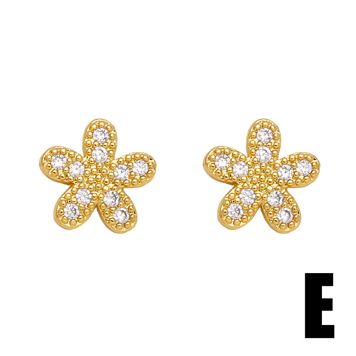 1 Pair Simple Style Flower Bee Lightning Plating Inlay Copper Zircon 18K Gold Plated Ear Studs