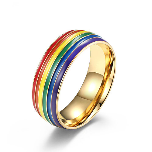 Anéis de aço de titânio arco-íris da moda Anéis de aço inoxidável epóxi