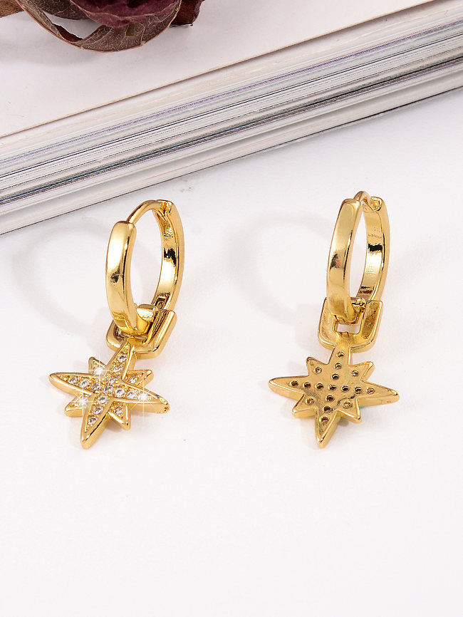 1 Pair Simple Style Star Inlay Copper Zircon 18K Gold Plated Drop Earrings