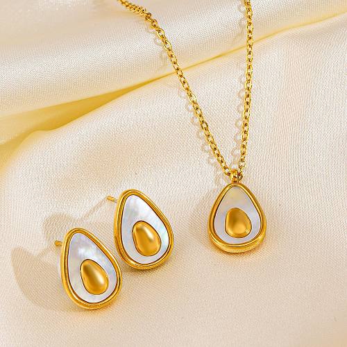 IG Style Casual Fruit Stainless Steel Plating Inlay Shell 18K Gold Plated Earrings Necklace