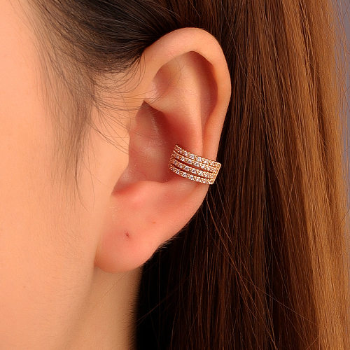 Micro-ensemble rétro en Zircon pour femmes, Clips d'oreilles géométriques larges en forme de C en cuivre, à la mode