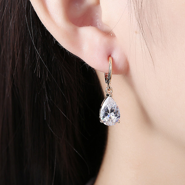 Simple Style Water Droplets Copper Plating Zircon Dangling Earrings 1 Pair