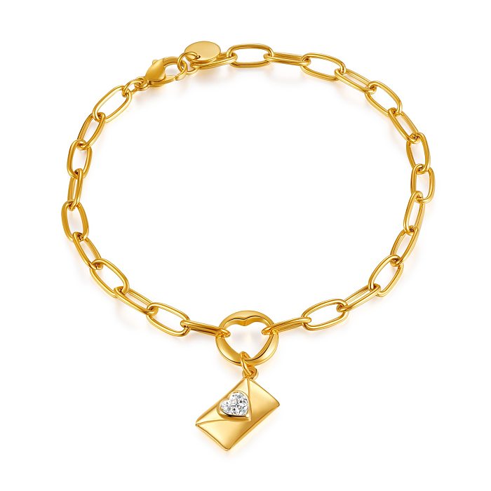 Colar de pulseiras banhado a ouro com revestimento de aço titânio em formato de coração estilo simples