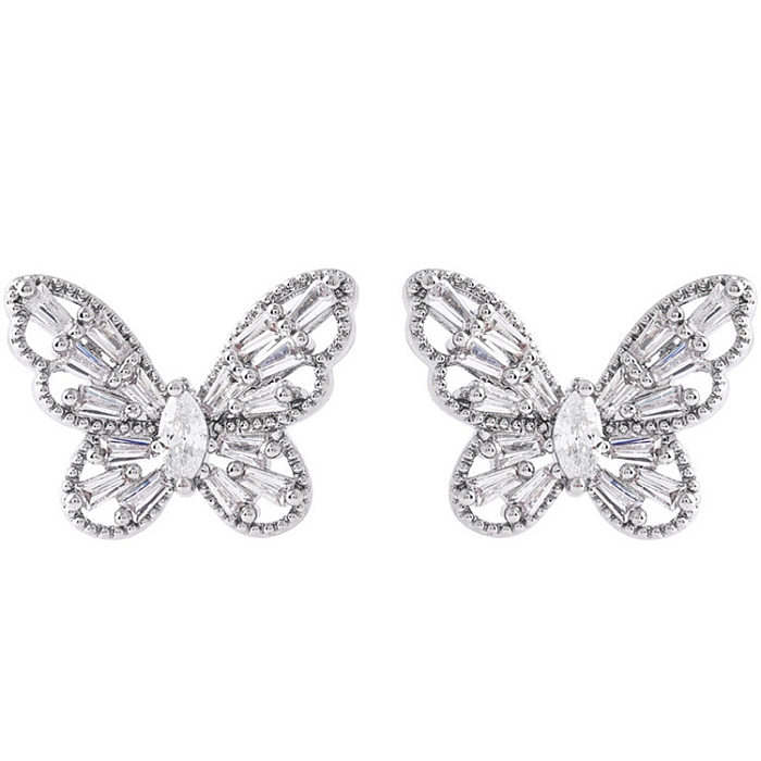 1 Pair Fashion Butterfly Copper Inlay Zircon Earrings