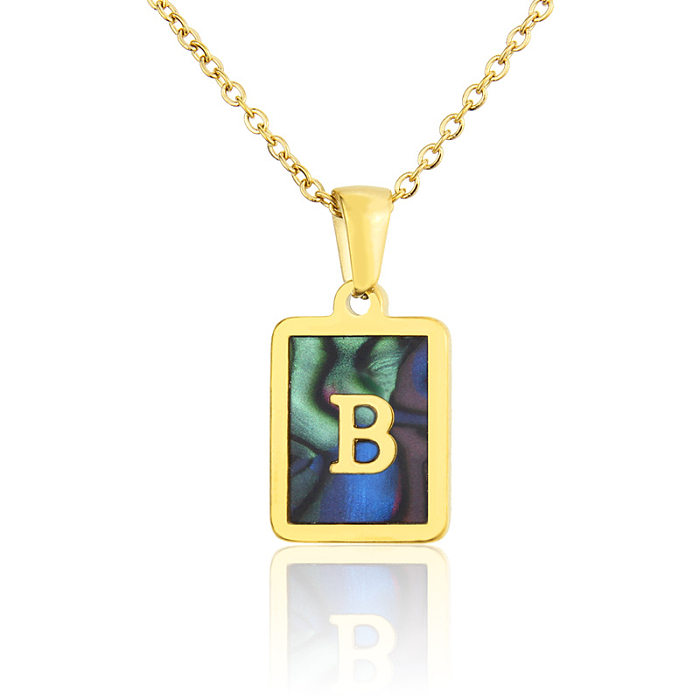 Stainless Steel Square Shell 26 Letter Necklace