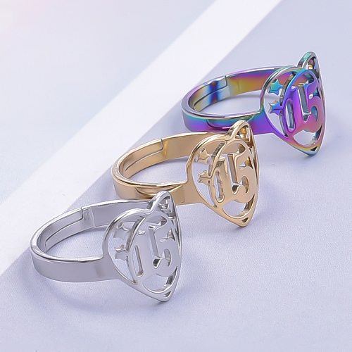 Wholesale Streetwear Number Heart Shape Stainless Steel Open Ring