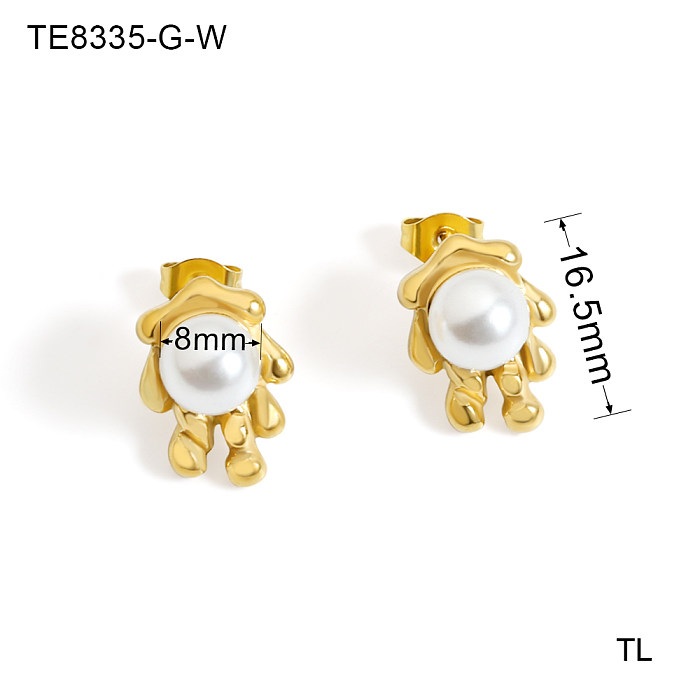 IG Style – bagues rondes irrégulières en acier inoxydable, incrustation de perles plaquées or 18 carats, boucles d'oreilles, collier