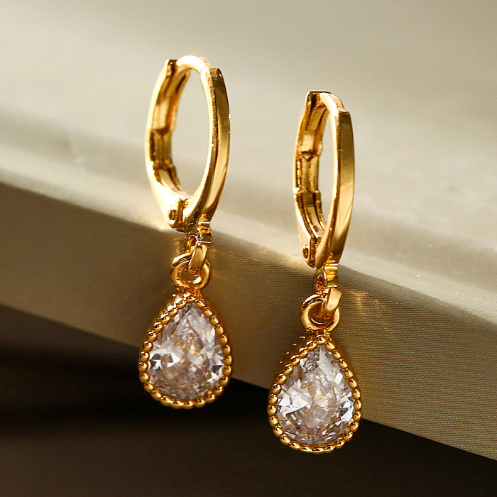 1 Pair Simple Style Commute Water Droplets Plating Inlay Copper Zircon 18K Gold Plated Earrings