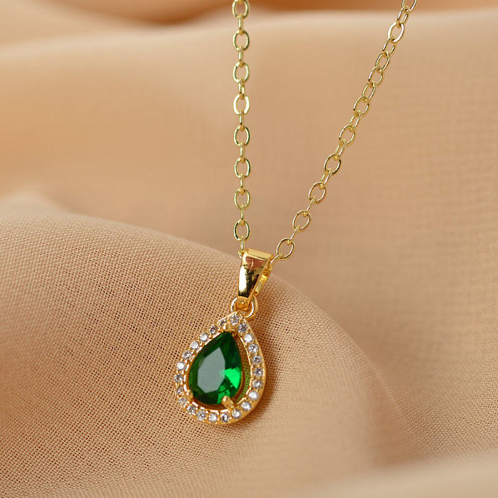 Simple Style Water Droplets Copper Zircon Pendant Necklace In Bulk